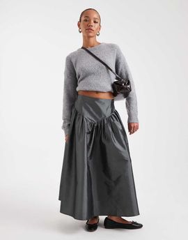 Daisy Street Daisy Street drop waist taffeta skirt in gunmetal gray