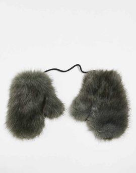 Daisy Street Daisy Street faux fur mittens in dark green