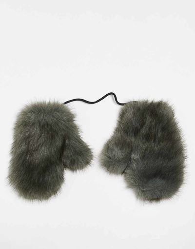 Daisy Street Daisy Street faux fur mittens in dark green