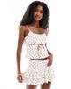 Daisy Street Daisy Street floral pointelle cami top with thread through lace detail in red cream delicate floral - part of a set-Multi - 1
