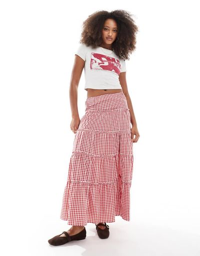 Daisy Street Daisy Street frill seam maxi skirt in red gingham