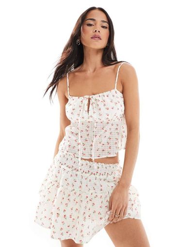 Daisy Street Daisy Street gathered cami top in red cherry - part of a set-Multi