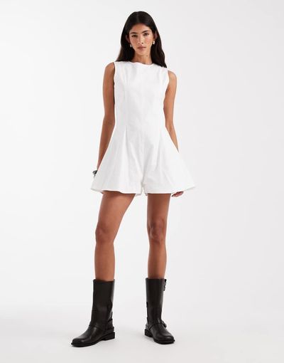 Daisy Street Daisy Street high neck poplin romper in white
