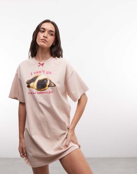 Daisy Street Daisy Street I'm an indoor girl cat motif pajama night dress in light pink