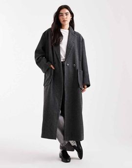 Daisy Street Daisy Street large herringbone cocoon coat with deep turn up cuffs in gray