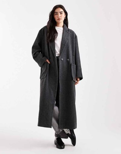 Daisy Street Daisy Street large herringbone cocoon coat with deep turn up cuffs in gray