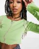 Daisy Street Daisy Street long sleeve ribbed crop top with contrast overlocking-Green - 3