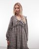 Daisy Street Daisy Street long sleeve smock maxi dress with big collar in gray-blue plaid - 2