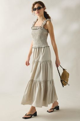 Daisy Street Daisy Street Lotus Ruffle Trim Smocked Maxi Dress in Cream, Women's at Urban Outfitters