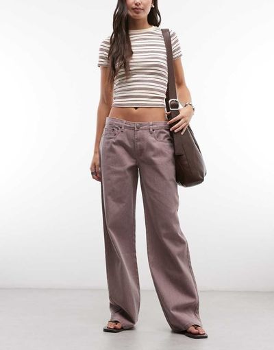 Daisy Street Low Rise Boyfriend Fit Jeans In Mauve-Purple