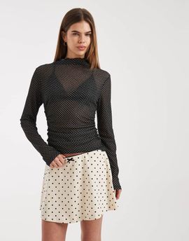 Daisy Street Daisy Street low rise jersey mini skort in cream polka dots-Multi