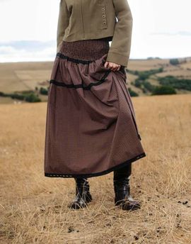 Daisy Street Daisy Street low rise shirred midaxi skirt with black lace detailing in brown and orange plaid - part of a set-Multi