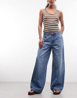 Daisy Street Daisy Street low rise slouchy wide leg jeans in mid blue