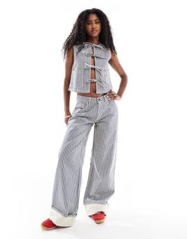 Daisy Street Daisy Street mid rise wide leg cuffed jeans in dark navy stripes - part of a set