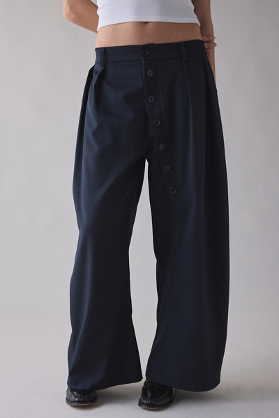 Daisy Street - Muse Button-Leg Baggy Trouser Pant in Navy, Women's