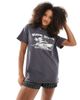 Daisy Street Daisy Street oversized t-shirt with miami beach graphic in charcoal-Black - 1