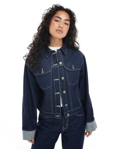 Daisy Street Daisy Street paneled fitted denim jacket in navy indigo - part of a set