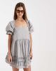 Daisy Street Daisy Street puff sleeve smock mini dress with ruffles in gray stripe - 2