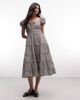 Daisy Street Daisy Street puff sleeve tiered midaxi dress with tie bust in gray plaid - 1