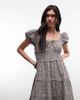 Daisy Street Daisy Street puff sleeve tiered midaxi dress with tie bust in gray plaid - 2