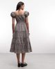 Daisy Street Daisy Street puff sleeve tiered midaxi dress with tie bust in gray plaid - 3