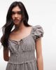 Daisy Street Daisy Street puff sleeve tiered midaxi dress with tie bust in gray plaid - 4