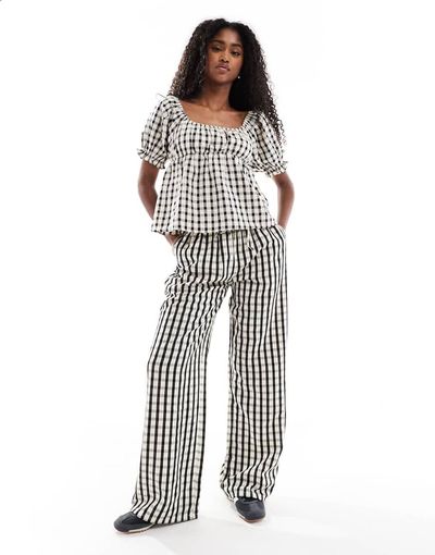 Daisy Street Daisy Street pull on boxer style pants in black gingham - part of a set