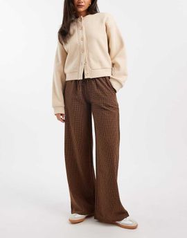 Daisy Street Daisy Street pull on drawstring pants in rust plaid-Brown