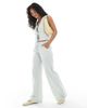 Daisy Street Daisy Street pull on low rise straight leg pants in sage stripes - part of a set-Green - 1