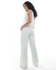 Daisy Street Daisy Street pull on low rise straight leg pants in sage stripes - part of a set-Green - 2
