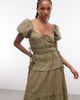 Daisy Street Daisy Street ruched broderie detail maxi dress in olive-Green - 4