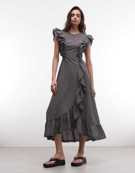 Daisy Street Daisy Street ruffle open back maxi dress in gray stripe