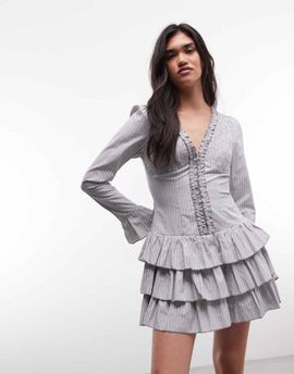 Daisy Street Daisy Street ruffle rara skirt mini dress in gray striped print