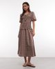 Daisy Street Daisy Street shirred drop waist midi dress with puff sleeves and tie front in brown check - 1