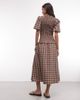 Daisy Street Daisy Street shirred drop waist midi dress with puff sleeves and tie front in brown check - 3