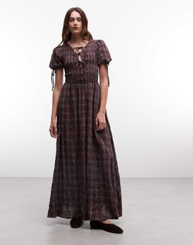 Daisy Street Daisy Street shirred maxi dress with tie front in purple plaid