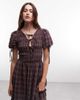 Daisy Street Daisy Street shirred maxi dress with tie front in purple plaid - 2