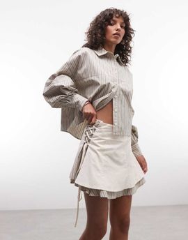 Daisy Street Daisy Street tie side double layer mini skirt in ecru striped print - part of a set-White