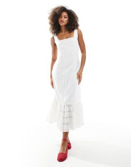 Daisy Street Daisy Street tiered midi dress with lace trim in white