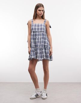Daisy Street Daisy Street tiered smock mini dress in navy gingham