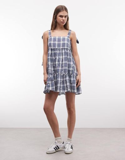 Daisy Street Daisy Street tiered smock mini dress in navy gingham