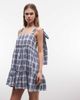 Daisy Street Daisy Street tiered smock mini dress in navy gingham - 3