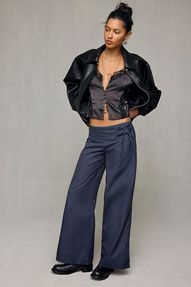 Daisy Street Daisy Street Torrone Belt Detail Cotton Wide Leg Pants in Navy, Women's at Urban Outfitters