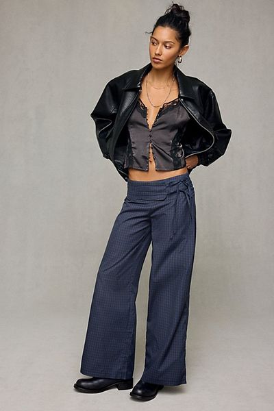 Daisy Street Daisy Street Torrone Belt Detail Cotton Wide Leg Pants in Navy, Women's at Urban Outfitters