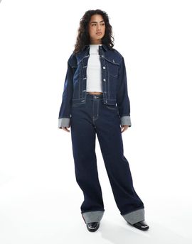 Daisy Street Daisy Street wide leg denim jeans with turned up cuffs in navy indigo - part of a set