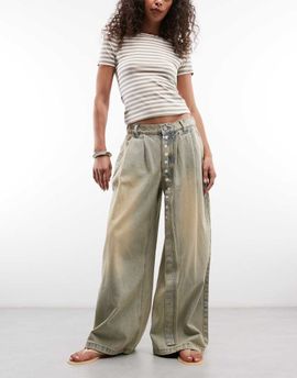 Daisy Street Daisy Street wide leg jeans with star buttons in dark wash-Blue