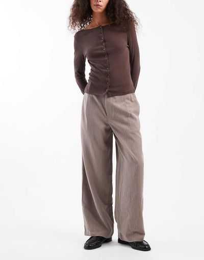 Daisy Street Daisy Street wide leg tapered pants in gray pinstripe
