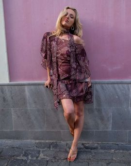 Daisy Street Daisy Street x Emma Jean asymmetric hem mini skirt in brown paisley - part of a set