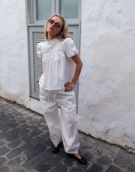 Daisy Street Daisy Street x Emma Jean barrel pull on pants with broderie panel in white