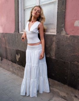 Daisy Street Daisy Street x Emma Jean drop waist tiered maxi skirt in white broderie - part of a set